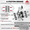 image:imageBUCKLOS IIIPRO MTB 4 Pistons Hydraulic Disc Brake Set Front 800mm and Rear 1550mm with Ceramic Brake Pad for Mountain BikePreBledSilver