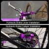 image:imageBUCKLOS MTB Hydraulic Disc Brake Set 4 Pistons Front 850mm and Rear 1550mm Hydraulic Brakes with Aluminum Alloy Lever with Caliper Ceramic Brake Pad Fit Mountain BikeEbikeFat Bike HBCP4 PreBledPurple