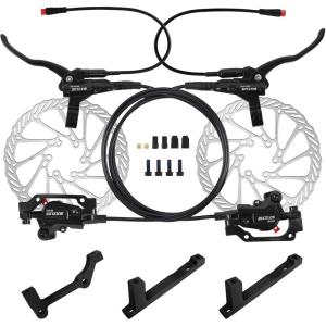 image:imageBUCKLOS Ebike Hydraulic Disc Brake Set with 180mm Rotors 2 Pistons Electric PowerOff Left Front 1100mm Right Rear 1800mm Aluminum Alloy Lever for ScooterMTB Mountain BikeIncluded AdaptersDisc Brake Kit