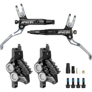 image:imageBUCKLOS IIIPRO MTB 4 Pistons Hydraulic Disc Brake Set Front 800mm and Rear 1550mm with Ceramic Brake Pad for Mountain BikePreBledBlack