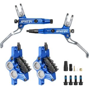 image:imageBUCKLOS IIIPRO MTB 4 Pistons Hydraulic Disc Brake Set Front 800mm and Rear 1550mm with Ceramic Brake Pad for Mountain BikePreBledBlue