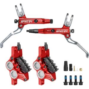 image:imageBUCKLOS IIIPRO MTB 4 Pistons Hydraulic Disc Brake Set Front 800mm and Rear 1550mm with Ceramic Brake Pad for Mountain BikePreBledRed