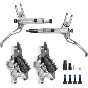 image:imageBUCKLOS IIIPRO MTB 4 Pistons Hydraulic Disc Brake Set Front 800mm and Rear 1550mm with Ceramic Brake Pad for Mountain BikePreBledSilver