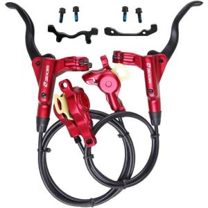 image:imageBUCKLOS MTB Hydraulic Disc Brakes Mountain Bike Left Front 800mm Right Rear 1450mm Hydraulic Brake Set Aluminum Alloy Levers with Calipers PMis Adapter Fit EBikeFat BikeFrontRearRed