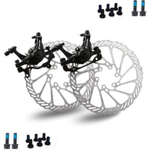 image:imageBUCKLOS Mountain Bike Disc Brake kit MTB Mechanical Line Pulling Disc Brakes Caliper with Aluminum Alloy Levers 160mm RotorisPM Universal Adapter for EbikeFolding BikeScooterFat BikeDual Piston CaliperSliver