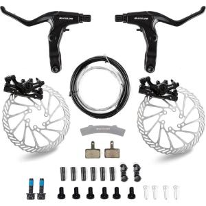 image:imageBUCKLOS Mountain Bike Disc Brake kit MTB Mechanical Line Pulling Disc Brakes Caliper with Aluminum Alloy Levers 160mm RotorisPM Universal Adapter for EbikeFolding BikeScooterFat BikeMechanical Disc BrakeSliver Rotor