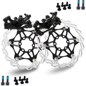 image:imageBUCKLOS Mountain Bike Disc Brake kit MTB Mechanical Line Pulling Disc Brakes Caliper with Aluminum Alloy Levers 160mm RotorisPM Universal Adapter for EbikeFolding BikeScooterFat BikeSingle Piston CaliperFloating