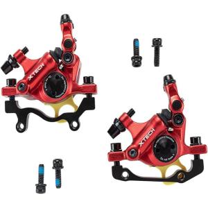 image:imageBUCKLOS Zoom HB100 MTB Line Pulling Hydraulic Disc Brake Calipers Front  Rear Aluminum Alloy Mountain Bike Hydraulic Disc Brakes with isPM Universal Caliper Adapter for XC Trail Fat BikeFRONTREARRed