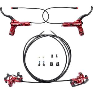 image:imageBUCKLOS Zoom HB876E 2PIN 4 Pistons EBike Electric Power Off Hydraulic Disc Brake SetLeft Front 1100mm Right Rear 1850mm Aluminum Alloy Lever with Caliper isPM Adapter for ebikeMTB Mountain BikeFrontRearRed