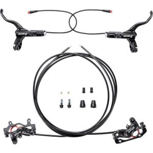 image:imageBUCKLOS Zoom HB876E 2PIN 4 Pistons EBike Electric Power Off Hydraulic Disc Brake SetLeft Front 1100mm Right Rear 1850mm Aluminum Alloy Lever with Caliper isPM Adapter for ebikeMTB Mountain BikeFrontRearBlack