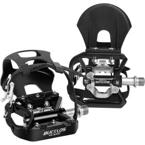 image:imageBucklos Bike Pedals with Toe Cages and Straps  Bicycle Toe Clips Cage Compatible with Road BikePelotonMountian BikesMTB  Toe Clip Pedal for Wide Shoes Indoor Outdoor CyclingSPD Pedals with Toe Cage