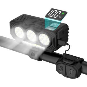 image:imageBUCKLOS 21 LED Super Bright Bike Lights for Night Riding USB Rechargeable BasicSolar Bike Headlight with Battery Display amp Remote Horn IPX6 Waterproof 5 Modes MTB Road Commuting for AdultBasic
