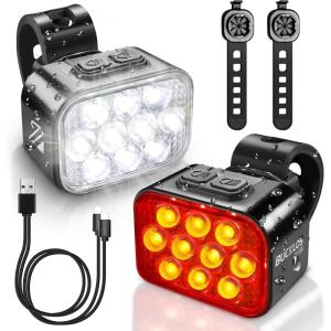 image:imageBUCKLOS Bike Lights Front and Back for Night Riding 10 LED Ultra Bright 89 Modes USB Rechargeable Bicycle Headlight and Tail IPX6 Waterproof 1100mAh Bikes Light Set 35 Hrs Long Battery Powered1 Set