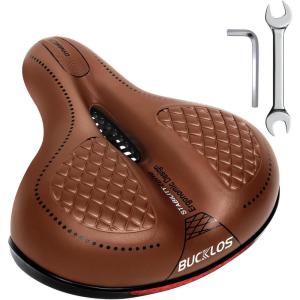 image:imageBUCKLOS Comfortable Bike Seat Cushion for Men Women Wide Bicycle Saddle Soft Memory Foam Padded Replacement Seats Fit for Peloton Exercise Bikes EbikeCruiserBROWN