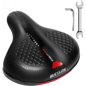 image:imageBUCKLOS Comfortable Bike Seat Cushion for Men Women Wide Bicycle Saddle Soft Memory Foam Padded Replacement Seats Fit for Peloton Exercise Bikes EbikeCruiserRED