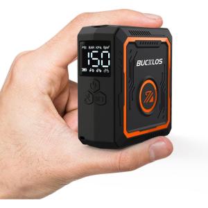 image:imageBUCKLOS Mini Bike Pump Electric Portable Max 150PSI with Digital Pressure Gauge Tiny Bicycle Tire Pump Auto Stop Rechargeable Air Pumps Presta and Schrader Valve for Road Mountain Bike EBikeblackorange