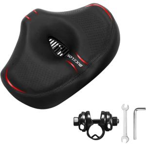 image:imageBUCKLOS New Noseless Bike Seat for Comfort MenampWomen Extra Wide Bicycle Seat Cushion Oversized Comfortabele Foam Padded Bike Saddle for Peloton Exercise Bike Ebike Cruiser Bikes114L94WRed