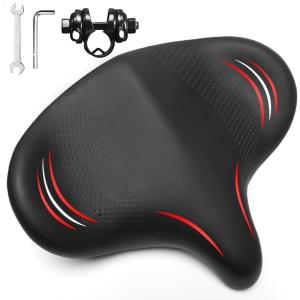 image:imageBUCKLOS Wide Bike Seat for Men Women Ebike Seats Comfort Extra Large Comfortable Bicycle Seats Saddle for EbikeCrusierExercisePeloton BikeW14Oversized comfy ridesRed