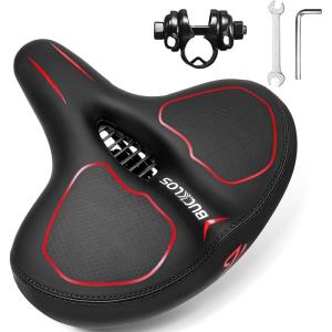 image:imageBUCKLOS Wide Bike Seat for Men Women Ebike Seats Comfort Extra Large Comfortable Bicycle Seats Saddle for EbikeCrusierExercisePeloton BikeW98relaxed comfy ridesRed