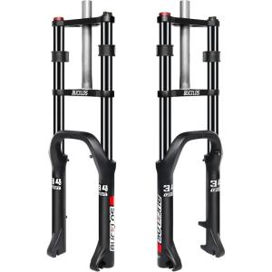image:imageBUCKLOS 2026 inch 40 Fat Tire Bike Suspension Fork 180mm Travel 135mm Spacing Hub 9mm QR Ebike Oil MTB Fat Fork Double Crown 118 Straight Electric Bicycle Front Fork Snow Beach Mountain Bike20inch