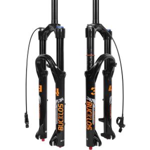 image:imageBUCKLOS 2627529 inch Travel 140mm MTB Air Suspension Fork Rebound Adjustment 34mm Stanchions 118 Threadless StraightTapered 9100mm QR ManualRemote Lockout XC AM Mountain Bicycle Front ForksStraightremote