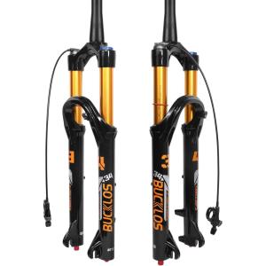 image:imageBUCKLOS 2627529 inch Travel 140mm MTB Air Suspension Fork Rebound Adjustment 34mm Stanchions 118 Threadless StraightTapered 9100mm QR ManualRemote Lockout XC AM Mountain Bicycle Front ForksTaperedremote