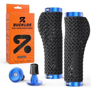 image:imageBUCKLOS GR800 GR820 3D Printed Bike Handlebar Grips Double Lockon MTB Grips with Aluminum End Plugs TPU NonSlip Waterproof Bicycle Handle Bar Grips for Mountain Bike BMX Scooter Folding BikeBlueErgonomic