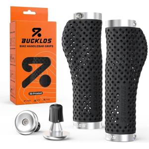 image:imageBUCKLOS GR800 GR820 3D Printed Bike Handlebar Grips Double Lockon MTB Grips with Aluminum End Plugs TPU NonSlip Waterproof Bicycle Handle Bar Grips for Mountain Bike BMX Scooter Folding BikeSilverErgonomic