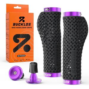 image:imageBUCKLOS GR800 GR820 3D Printed Bike Handlebar Grips Double Lockon MTB Grips with Aluminum End Plugs TPU NonSlip Waterproof Bicycle Handle Bar Grips for Mountain Bike BMX Scooter Folding BikePurpleErgonomic