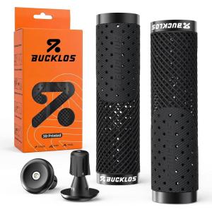 image:imageBUCKLOS GR800 GR820 3D Printed Bike Handlebar Grips Double Lockon MTB Grips with Aluminum End Plugs TPU NonSlip Waterproof Bicycle Handle Bar Grips for Mountain Bike BMX Scooter Folding BikeBlack