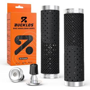 image:imageBUCKLOS GR800 GR820 3D Printed Bike Handlebar Grips Double Lockon MTB Grips with Aluminum End Plugs TPU NonSlip Waterproof Bicycle Handle Bar Grips for Mountain Bike BMX Scooter Folding BikeSilver