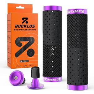 image:imageBUCKLOS GR800 GR820 3D Printed Bike Handlebar Grips Double Lockon MTB Grips with Aluminum End Plugs TPU NonSlip Waterproof Bicycle Handle Bar Grips for Mountain Bike BMX Scooter Folding BikePurple