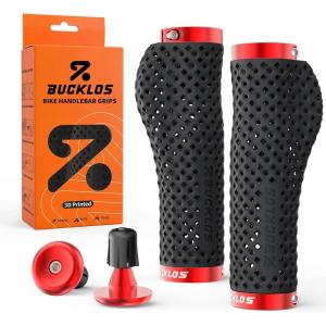 image:imageBUCKLOS GR800 GR820 3D Printed Bike Handlebar Grips Double Lockon MTB Grips with Aluminum End Plugs TPU NonSlip Waterproof Bicycle Handle Bar Grips for Mountain Bike BMX Scooter Folding BikeRedErgonomic