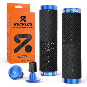 image:imageBUCKLOS GR800 GR820 3D Printed Bike Handlebar Grips Double Lockon MTB Grips with Aluminum End Plugs TPU NonSlip Waterproof Bicycle Handle Bar Grips for Mountain Bike BMX Scooter Folding BikeBlue