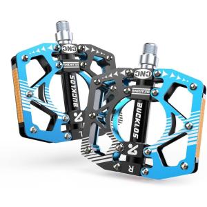 image:imageBUCKLOS MTB Bike Flat Pedals with ReflectorsLarge Platform Mountain Non Slip CNC Aluminum Alloy Bicycle Pedals Sealed Bearing 916 AdultBlackBlue