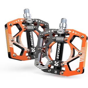 image:imageBUCKLOS MTB Bike Flat Pedals with ReflectorsLarge Platform Mountain Non Slip CNC Aluminum Alloy Bicycle Pedals Sealed Bearing 916 AdultBlackOrange