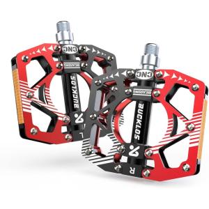 image:imageBUCKLOS MTB Bike Flat Pedals with ReflectorsLarge Platform Mountain Non Slip CNC Aluminum Alloy Bicycle Pedals Sealed Bearing 916 AdultBlackRed