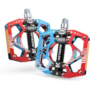 image:imageBUCKLOS MTB Bike Flat Pedals with ReflectorsLarge Platform Mountain Non Slip CNC Aluminum Alloy Bicycle Pedals Sealed Bearing 916 AdultBlackRedBlue