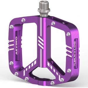 image:imageBUCKLOS MTB Flat Pedals Mountain Bike Pedals 3 Bearings CNC Adult Road Bike Pedals Bicycle Platform Aluminum Alloy NonSlip Pedal for Gravel BikeBMX 916BlackAeyinoPurple