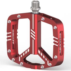 image:imageBUCKLOS MTB Flat Pedals Mountain Bike Pedals 3 Bearings CNC Adult Road Bike Pedals Bicycle Platform Aluminum Alloy NonSlip Pedal for Gravel BikeBMX 916BlackAeyinoRed