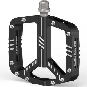 image:imageBUCKLOS MTB Flat Pedals Mountain Bike Pedals 3 Bearings CNC Adult Road Bike Pedals Bicycle Platform Aluminum Alloy NonSlip Pedal for Gravel BikeBMX 916BlackAeyinoBlack