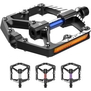 image:imageBUCKLOS Mountain Bike Flat Pedals Adult 916 Sealed Bearing Large Bicycle Pedal Aluminum Platform with Removable AntiSkid Nails and Reflectors for MTB Road Gravel BMX Ebike BikesChromeBlueBlackDUBearing