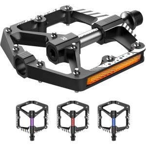 image:imageBUCKLOS Mountain Bike Flat Pedals Adult 916 Sealed Bearing Large Bicycle Pedal Aluminum Platform with Removable AntiSkid Nails and Reflectors for MTB Road Gravel BMX Ebike BikesChromeTitaniumBlackDUBearing