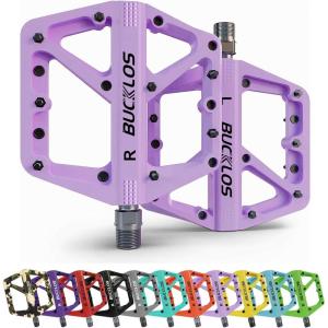 image:imageBUCKLOS Mountain Bike Pedals MTB Pedals Flat Adult Bicycle Road Bike Large Platform Nylon NonSlip Pedal for Gravel BikeHybrid Bike 916light purple