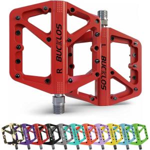 image:imageBUCKLOS Mountain Bike Pedals MTB Pedals Flat Adult Bicycle Road Bike Large Platform Nylon NonSlip Pedal for Gravel BikeHybrid Bike 916red