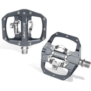 image:imageBUCKLOS Mountain Bike Pedals PDM680 Clip in Clipless Flat Combo Dual Sided  Road Bike MTB Sealed Bearing Bicycle Clips Pedal Compatible with Shimano SPD Cleats BlackSilver