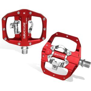image:imageBUCKLOS Mountain Bike Pedals PDM680 Clip in Clipless Flat Combo Dual Sided  Road Bike MTB Sealed Bearing Bicycle Clips Pedal Compatible with Shimano SPD Cleats BlackRed
