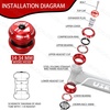 image:imageBUCKLOS 118 Bike Headset MTB Threadless 34 44 44506 4455 4456 41852mm Straight Tapered Tube Mountain Bikes Road Bicycle Double Sealed Bearings Headsets for Frame Fork Expander Plug Star Nut3434mmRed