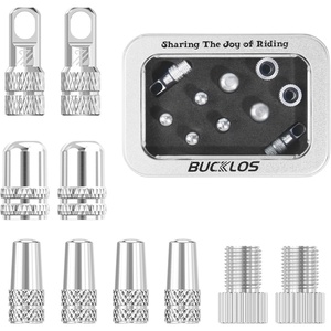 image:imageBUCKLOS Bike Tire Valve Stem Cap Set Presta Valve and Schrader Valve Caps Valve Cap with Valve Core Removing Function Presta Valve Adapter 10Pcs Fit Mountain Bike Road BikesSilver