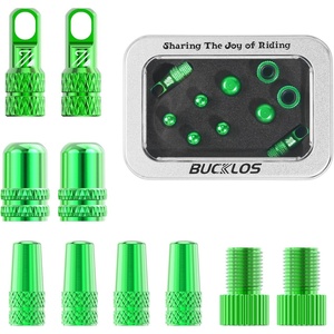 image:imageBUCKLOS Bike Tire Valve Stem Cap Set Presta Valve and Schrader Valve Caps Valve Cap with Valve Core Removing Function Presta Valve Adapter 10Pcs Fit Mountain Bike Road BikesGreen